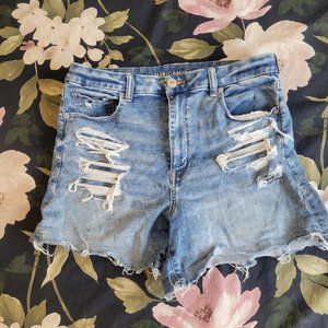 Blue Distressed American Eagle Curvy Hi-Rise Shorty Size 12
